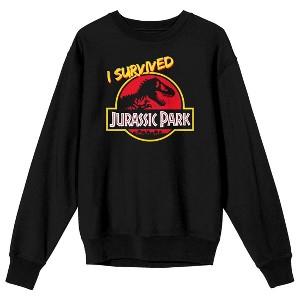 Jurassic Park Franchise - Logo Icon, "I Survived" text on Black Adult Crew Neck Sweatshirt - 1 of 3