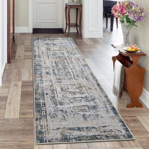 Modern Washable Abstract Area Rug, Soft Non-Slip Accent Carpet, Stain-Resistant Low Pile Foldable Mat for Bedroom, Kitchen, Hallway, Blue 5*7ft - 1 of 4