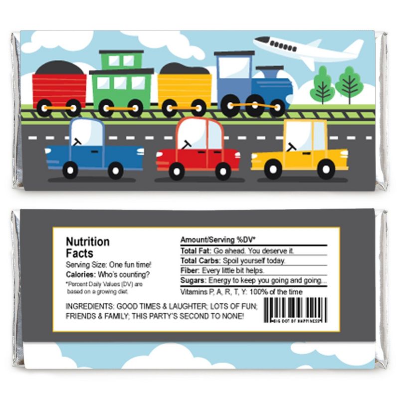 Big Dot of Happiness Cars, Trains, and Airplanes - Candy Bar Wrapper Transportation Birthday Party Favors - Set of 24, 2 of 5