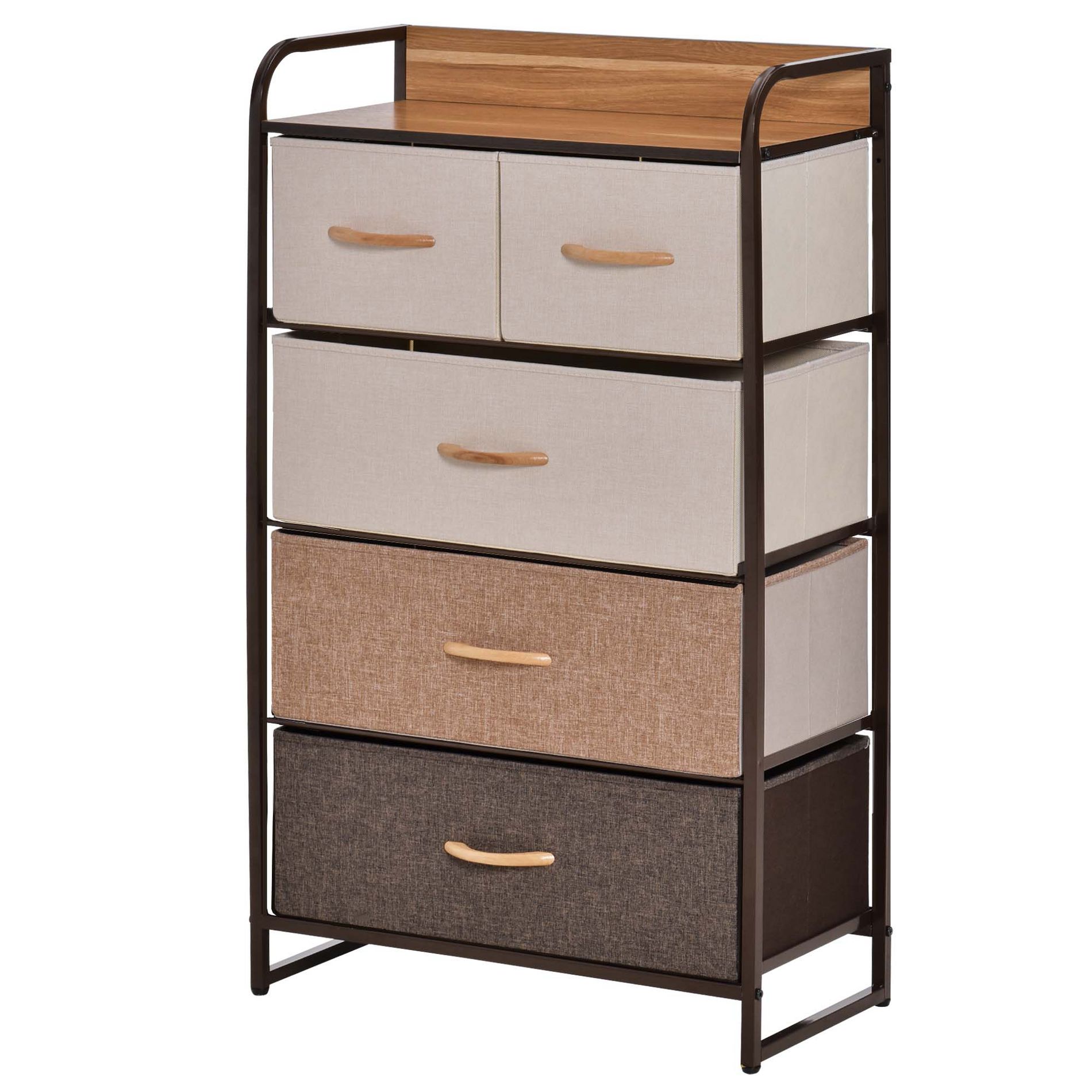 HOMCOM 5-Drawer Fabric Dresser Tower, 4-Tier Storage Organizer with Steel Frame for Hallway, Bedroom, and Closet, Maple Wood