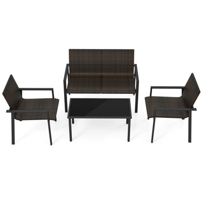 Tangkula 4 Pieces Patio Furniture Set, Heavy Duty Galvanized Metal Frame Outdoor Wicker Table and Chairs Set