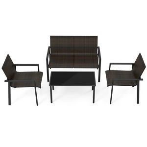 Tangkula 4 Pieces Patio Furniture Set, Heavy Duty Galvanized Metal Frame Outdoor Wicker Table and Chairs Set - 1 of 4