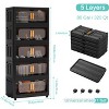 MAYEERTY 24" Side Wide 4 Tiers Plastic Folding Storage Cabinet with Magnetic Door Wheels for Living Room Black - 3 of 4