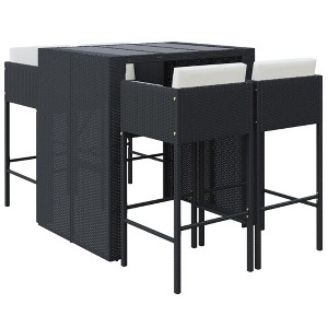 vidaXL Patio Bar Set 5 Piece Wicker Table and Stool with Cushions Poly Rattan - Black - 1 of 4