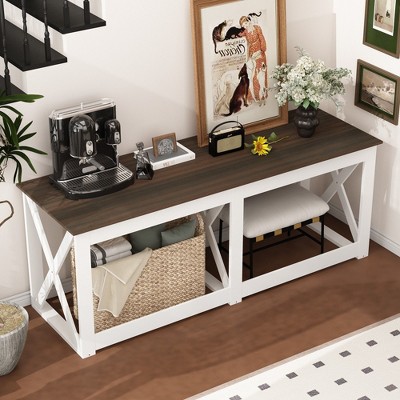 FUFU&GAGA Brown Writing Table in Minimalist Style X - Structure Legs for Durability and Style