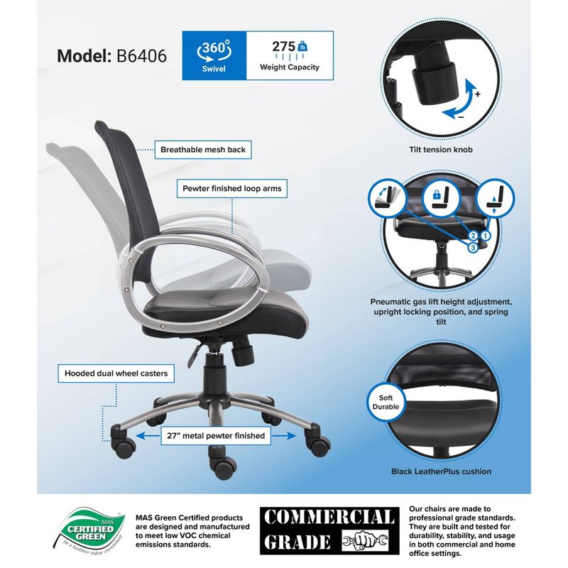 Mesh Back with Pewter Finish Task Chair Black - Boss Office Products, 5 of 7