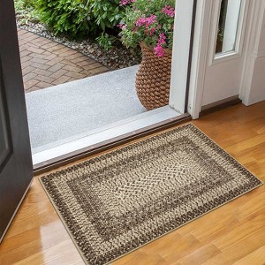 Washable Living Room Rugs Modern Braided Print Area Rug Border Design Accent Rugs for Bedroom Non-Slip Low Pile Area Rug - 1 of 4