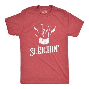 Mens Sleighin T Shirt Funny Santa Claus Christmas Rock And Roll Metal Fingers Graphic Tee - Crazy Dog Men's T Shirt - 1 of 4