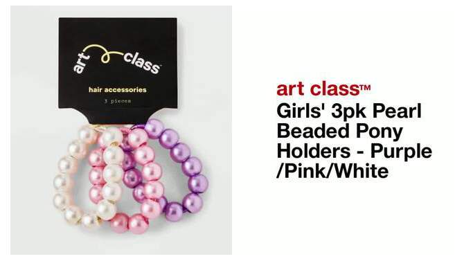 Girls&#39; 3pk Pearl Beaded Pony Holders - art class&#8482; Purple/Pink/White, 2 of 5, play video