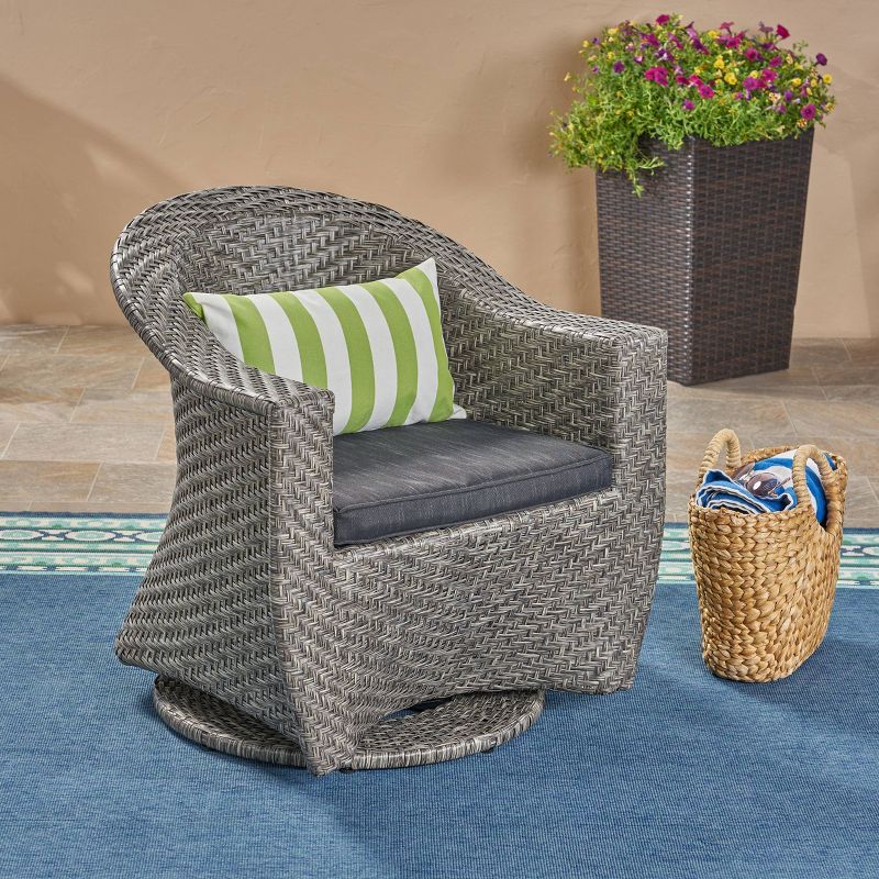 Larchmont Wicker Swivel Chair - Mixed Black/Dark Gray - Christopher Knight Home, 3 of 6