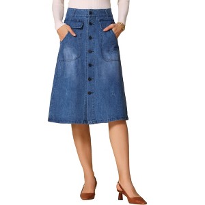 INSPIRE CHIC Women's A-Line Button Front High Waist with Pockets Midi Skirts - 1 of 4