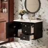 30" Rattan Bathroom Vanity with Sink, Cottage Country Wall Mount Floating Bathroom Vanity with Storage Cabinet Black - 3 of 4