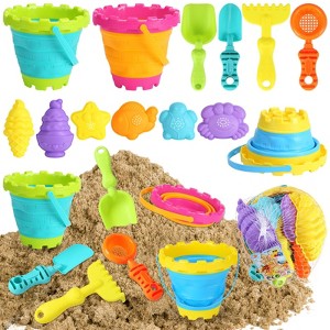 Collapsible Beach Toys Set for Kids, 2.5L Silicone Bucket with Sand Molds, Shovel & Rake - 1 of 4