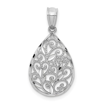 Black Bow Jewelry 14k Yellow or White Gold Small Filigree Teardrop Pendant, 13mm