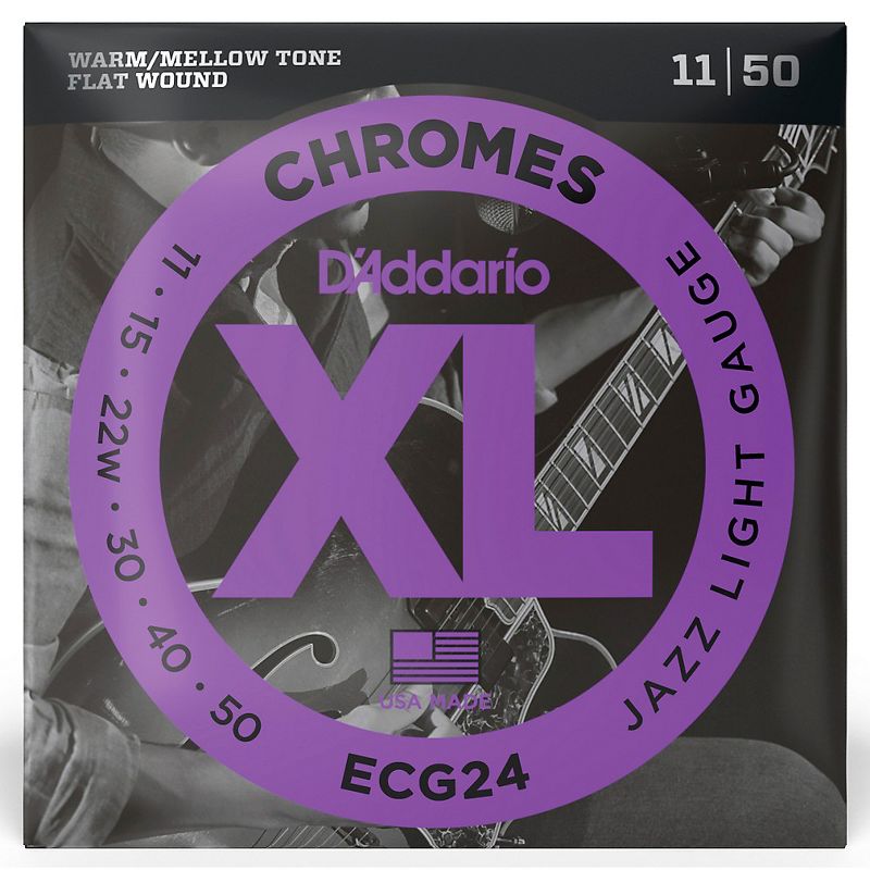 D'Addario XL Chromes Jazz Light Electric Guitar Strings ECG24 Flatwound, 1 of 6