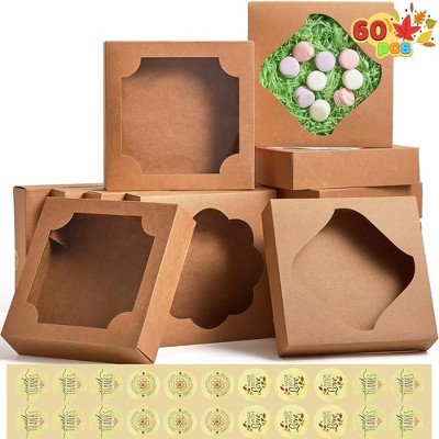 15Pcs Kraft Bakery Boxes with Stickers