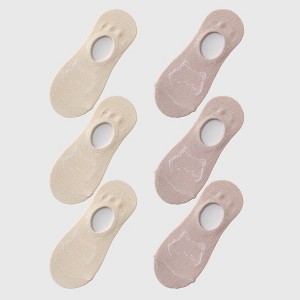 Alilang Women's Non-slip No Show Socks 6pk Invisible Liner Adorable Bear - 1 of 3