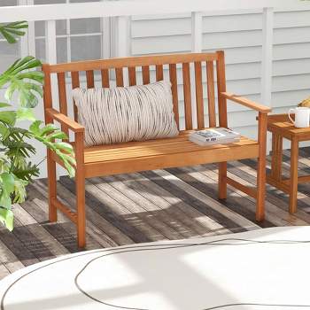 Costway 2-Person Outdoor Garden Wood Bench with Backrest Armrests for Yard Porch