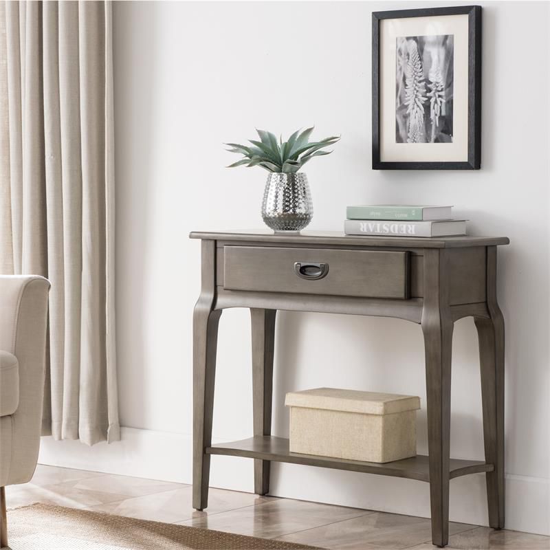 Leick Home Stratus Solid Wood Hall Console Table with Drawer in Gray, 2 of 4