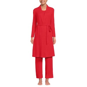Lands' End Women's Brushed Cozy Waffle Jersey 3 Piece Pajama Set - Tank Top Pant and Robe - 1 of 4