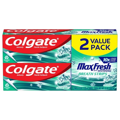 Colgate Max Fresh Toothpaste with Mini Breath Strips - Clean Mint - 6oz/2pk