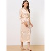 cheibear Women's Satin Solid Robe Lace Trim Long Sleeve Bridesmaid Gown Bathrobe - 2 of 4