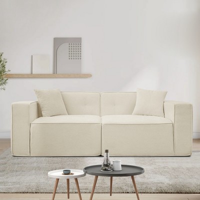 SKRAN Full foam compression sofa, Modern Teddy Velvet Sofa,2-3 Seat Mid Century Couch with Upholstered  for Living Room,Bedroom,Apartment,White