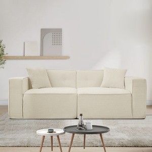 SKRAN Full foam compression sofa, Modern Teddy Velvet Sofa,2-3 Seat Mid Century Couch with Upholstered  for Living Room,Bedroom,Apartment,White - 1 of 4