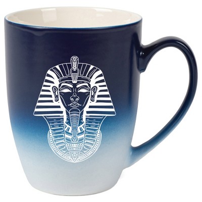 Elanze Designs 12 Ounce Two Toned Ombre Ceramic Tea Coffee Cup Mug Blue White Pharaoh Ancient Regal Icon