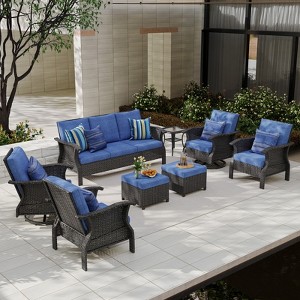 SUGOLD Hand Woven Wicker Patio Conversation Set with Blue Cushions - 1 of 4