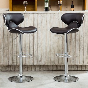 Roundhill Furniture Masaccio Cushioned Leatherette Upholstery Airlift Adjustable Swivel Barstool with Chrome Base, Brown, Set of 2 - 1 of 4