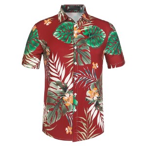 Lars Amadeus Men's Summer Floral Print Short Sleeve Button Down Beach Hawaiian Casual Shirt - 1 of 4