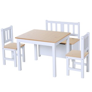Aghana Digitals Kids 4-Piece Activity Set: Pinewood Table, 2 High Back Chairs & Storage Bench, - 1 of 4