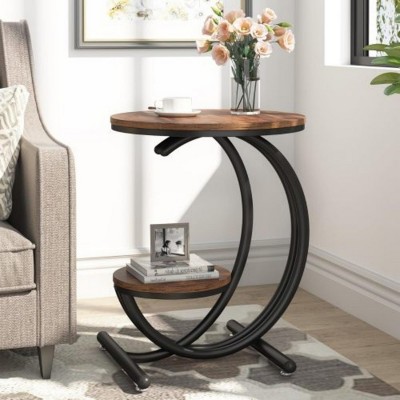 Syemin End Tables Industrial Side Table, 2-Tier End Table with Storage Shelf, Rustic Brown Accent Table for Living Room, Brown, 19.69"*19.69"*23.62"