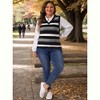 Agnes Orinda Women's Plus Size Sleeveless Casual V-Neck Striped Knit Sweater Vests - 3 of 4