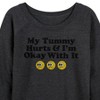 Women's - Instant Message - My Tummy Hurts; Okay With It Lightweight French Terry Wide Neck Long Sleeve Graphic Shirt - 2 of 4