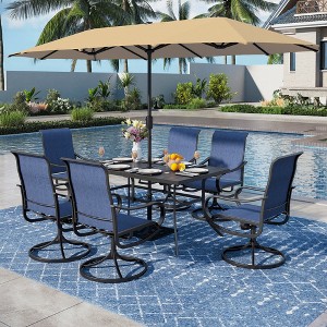 Captiva Designs 8pc Patio Dining Set with Rectangular steel table & Sling Swivel Chairs & Beige Umbrella - 1 of 4