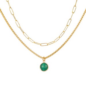 Gold Plated Paperclip Chain & Malachite Pendant Necklace Set 2 pc - ETHICGOODS - 1 of 3