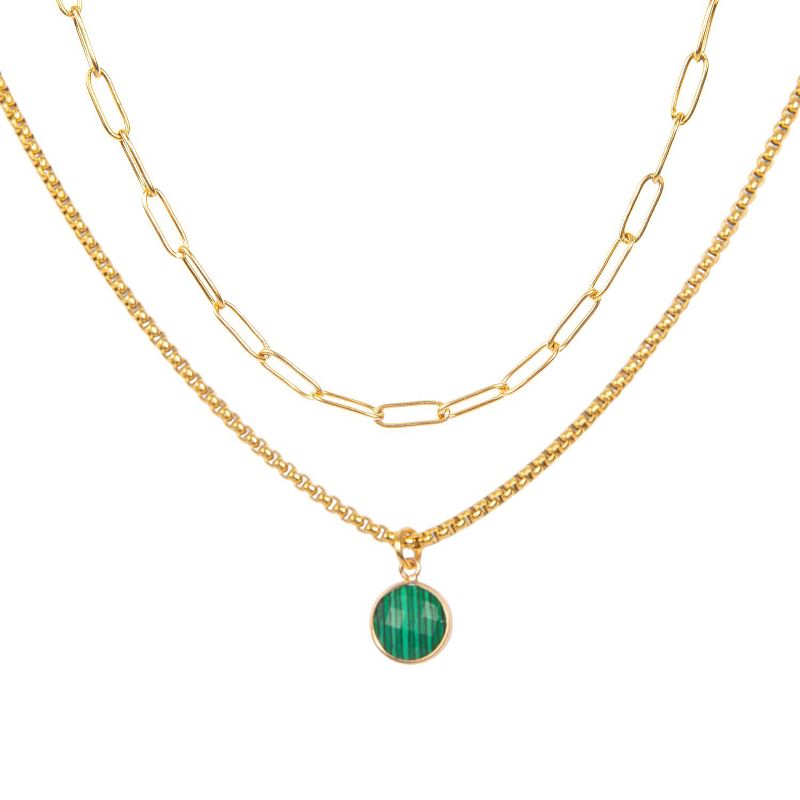 Gold Plated Paperclip Chain & Malachite Pendant Necklace Set 2 pc - ETHICGOODS, 1 of 4