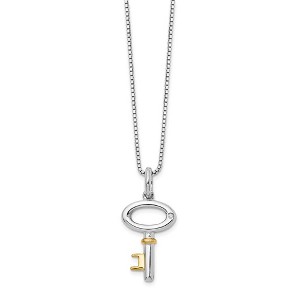 Black Bow Jewelry Diamond Key Necklace in Rhodium and Gold tone Plated Silver, 18-20 In - 1 of 4