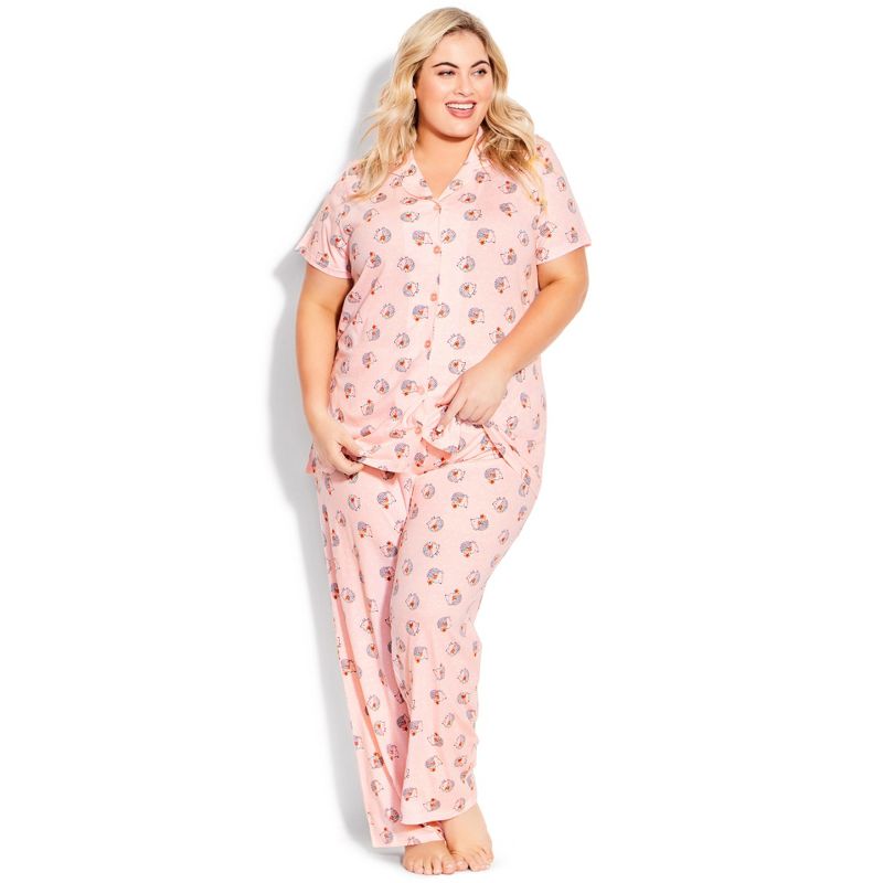 Women's Plus Size Hedgehog Button Sleep Top - pink | AVENUE, 1 of 4