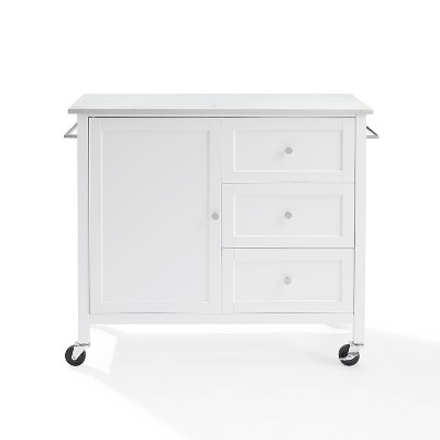 Soren 44" White Stone Top Kitchen Island Cart