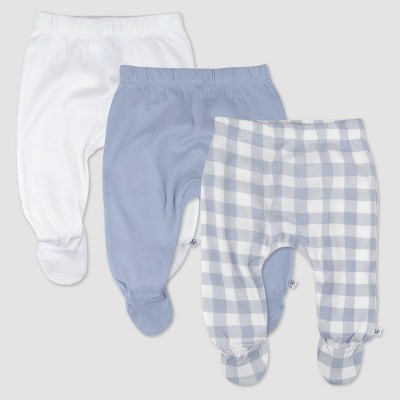 Honest Baby 3pk Painted Buffalo Check Footed Harem Pants - Blue 0-3M