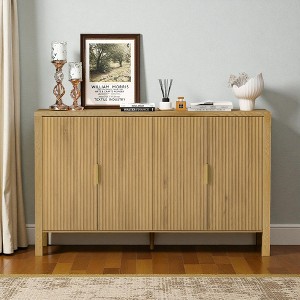 Mshliw 57.5" Modern Stripe Door Storage Cabinet, 4-Door Sideboard with Back-of-Door Racks, Side Hooks & Adjustable Shelves for Living Room - 1 of 4