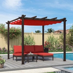 PURPLE LEAF Outdoor Metal Pergola with Retractable Canopy Patio Shade Cover for Garden Pool Yard Brown Aluminum Frame - 1 of 4