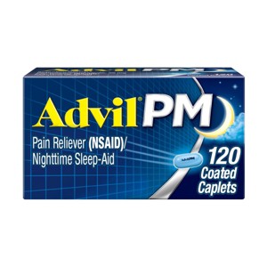 Advil PM Pain Reliever/Nighttime Sleep Aid Caplets - Ibuprofen (NSAID) - 120ct - 1 of 4
