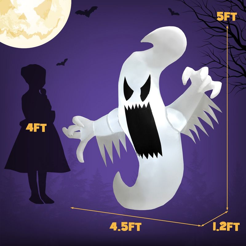 Costway 5FT Halloween Inflatable Ghost Blow-up Hanging Decoration w/ Built-in LED Lights, 4 of 9