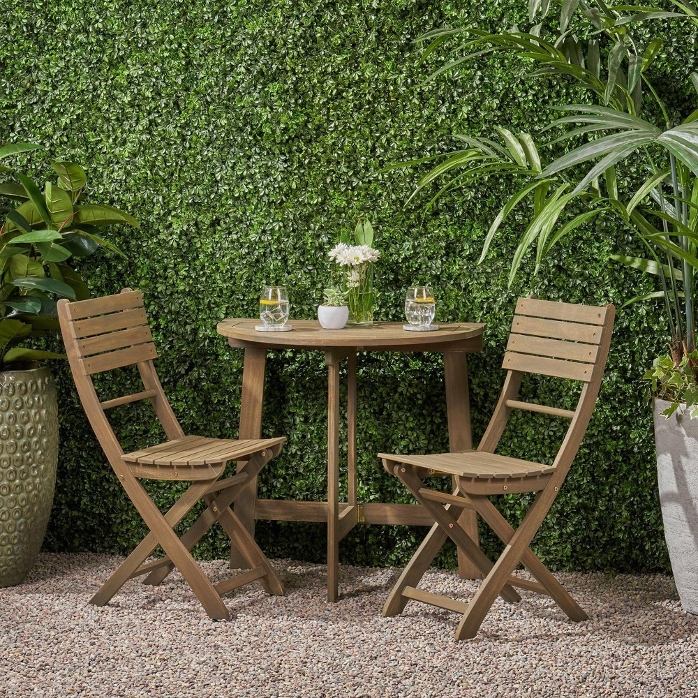 Westmount 3pc Half-Round Folding Acacia Wood Bistro Set: Weather-Resistant, Space-Saving - Christopher Knight Home