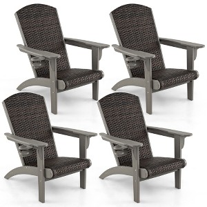Tangkula Set of 4 Adirondack Chair w/ Rattan Padded Seat & Back Wide Hidden Cupholder Patio - 1 of 4