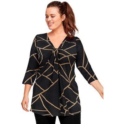 Ellos Women's Plus Size Twisted Knot-front Tunic - 4x, Black : Target